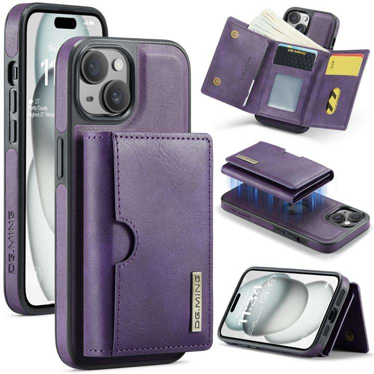 DG.MING M6 Series RFID Tri-fold Card Bag Removable Leather Phone Case, For iPhone 15 Pro Max, For...