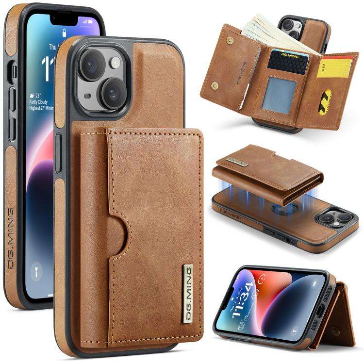 DG.MING M6 Series RFID Tri-fold Card Bag Removable Leather Phone Case, For iPhone 15 Pro Max, For...