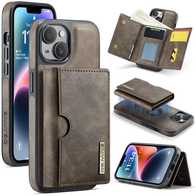 DG.MING M6 Series RFID Tri-fold Card Bag Removable Leather Phone Case, For iPhone 15 Pro Max, For...