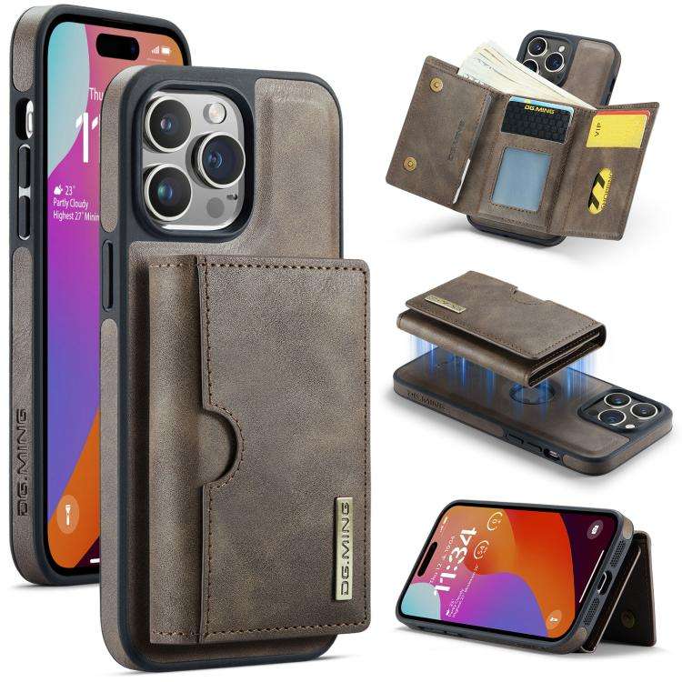 DG.MING M6 Series RFID Tri-fold Card Bag Removable Leather Phone Case, For iPhone 15 Pro Max, For...