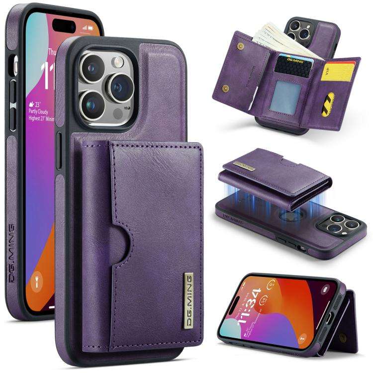 DG.MING M6 Series RFID Tri-fold Card Bag Removable Leather Phone Case, For iPhone 15 Pro Max, For...