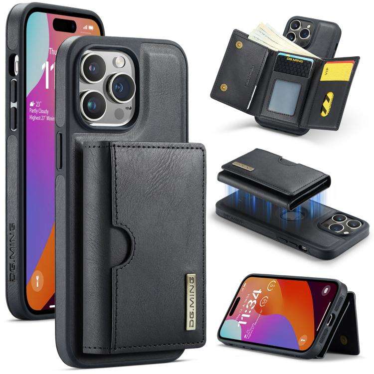DG.MING M6 Series RFID Tri-fold Card Bag Removable Leather Phone Case, For iPhone 15 Pro Max, For...