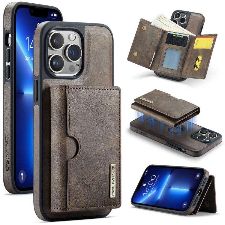 DG.MING M6 Series RFID Tri-fold Card Bag Removable Leather Phone Case, For iPhone 15 Pro Max, For...