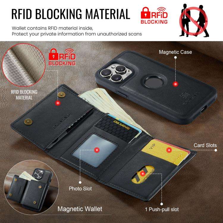 DG.MING M6 Series RFID Tri-fold Card Bag Removable Leather Phone Case, For iPhone 13 Pro, For iPh...
