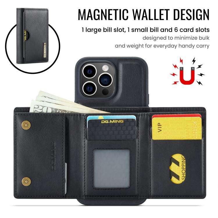 DG.MING M6 Series RFID Tri-fold Card Bag Removable Leather Phone Case, For iPhone 13 Pro, For iPh...