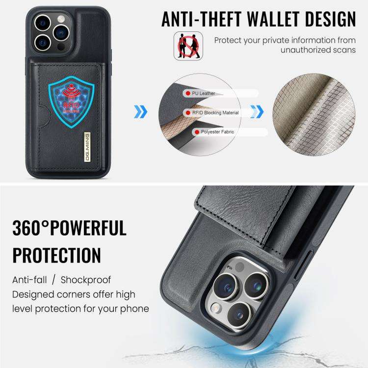 DG.MING M6 Series RFID Tri-fold Card Bag Removable Leather Phone Case, For iPhone 13 Pro, For iPh...