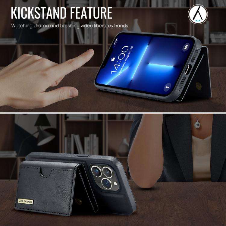 DG.MING M6 Series RFID Tri-fold Card Bag Removable Leather Phone Case, For iPhone 13 Pro, For iPh...
