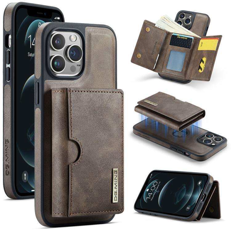 DG.MING M6 Series RFID Tri-fold Card Bag Removable Leather Phone Case, For iPhone 13 Pro, For iPh...