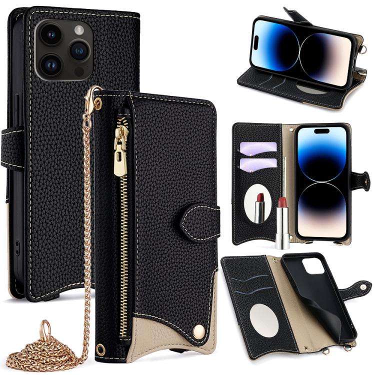 Crossbody Chain Fishtail Litchi Leather Phone Case, For iPhone 14 Pro Max, For iPhone 13 Pro Max,...