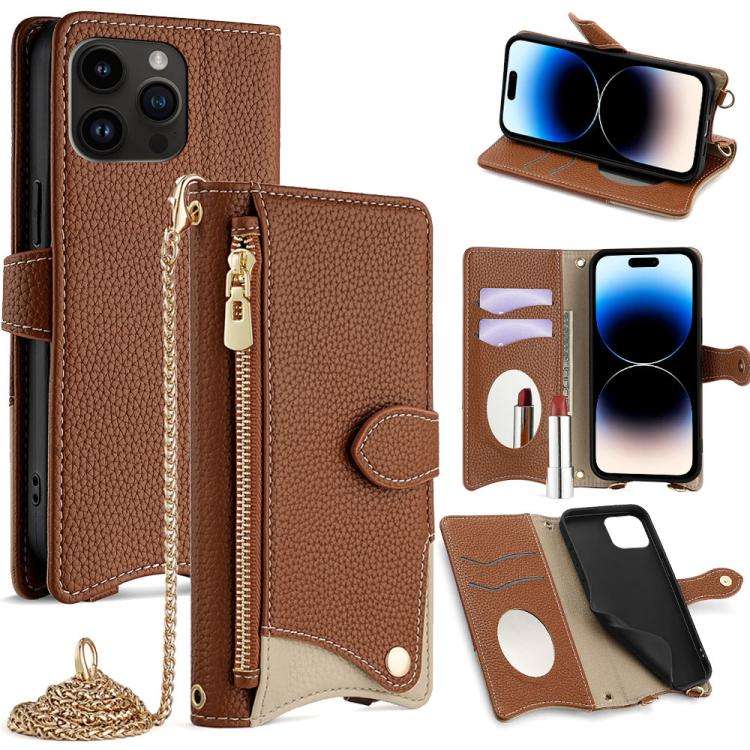 Crossbody Chain Fishtail Litchi Leather Phone Case, For iPhone 14 Pro Max, For iPhone 13 Pro Max,...