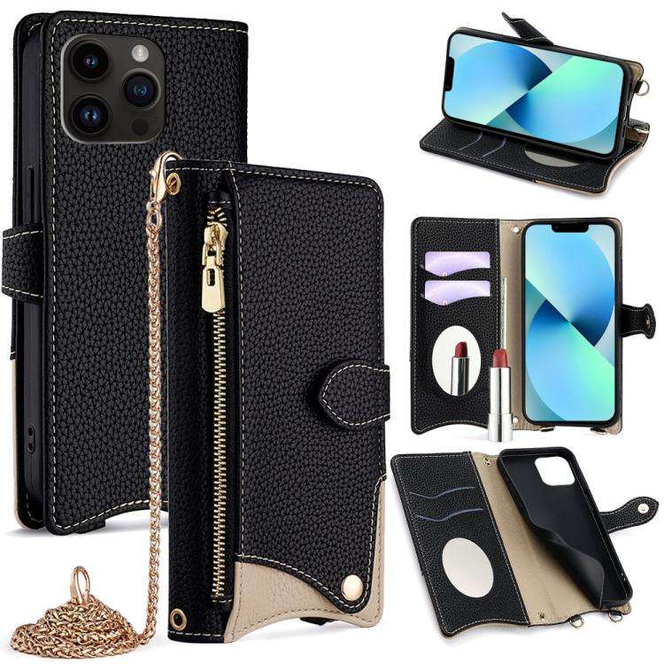 Crossbody Chain Fishtail Litchi Leather Phone Case, For iPhone 14 Pro Max, For iPhone 13 Pro Max,...