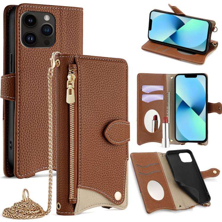 Crossbody Chain Fishtail Litchi Leather Phone Case, For iPhone 14 Pro Max, For iPhone 13 Pro Max,...