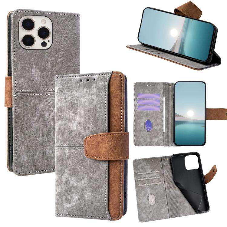 Color Stitching Skin Feel Leather RFID Blocking Phone Case, For iPhone 15 Pro Max, For iPhone 15 ...