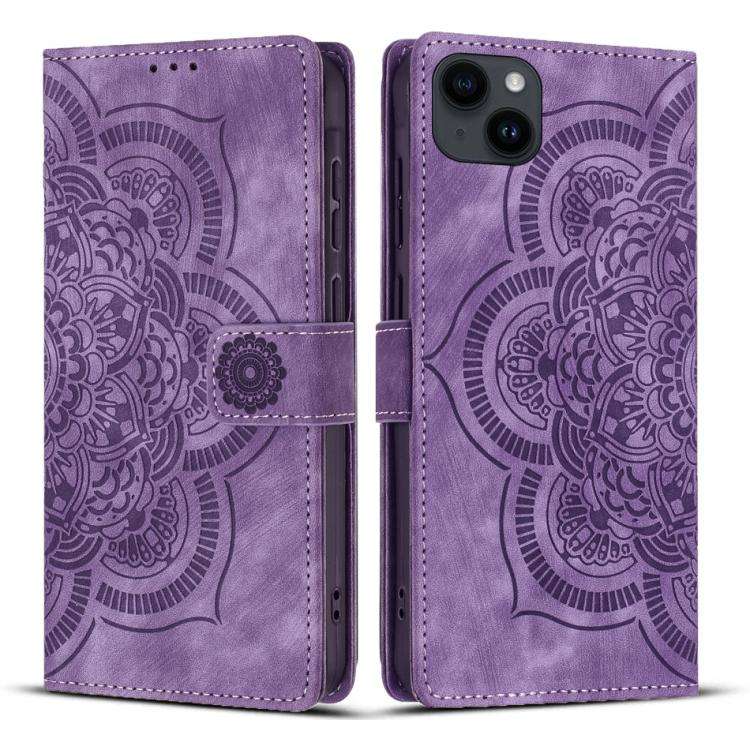 Mandala Embossed Retro Frosted Leather Phone Case, For iPhone 15 Pro Max, For iPhone 15 Pro, For ...