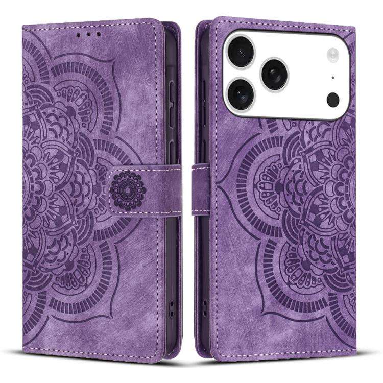 Mandala Embossed Retro Frosted Leather Phone Case, For iPhone 18 Pro / 17 Pro, For iPhone 18 Pro ...