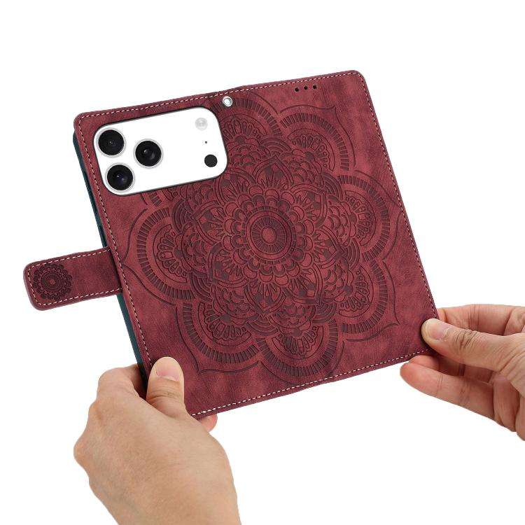 Mandala Embossed Retro Frosted Leather Phone Case, For iPhone 18 Pro / 17 Pro, For iPhone 18 Pro ...