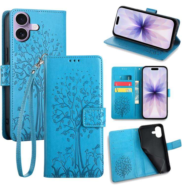 Tree & Deer Embossed Leather Phone Case, For iPhone 17e / 16e, For iPhone 17 Pro Max, For iPhone ...