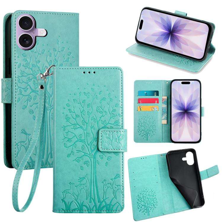 Tree & Deer Embossed Leather Phone Case, For iPhone 17e / 16e, For iPhone 17 Pro Max, For iPhone ...
