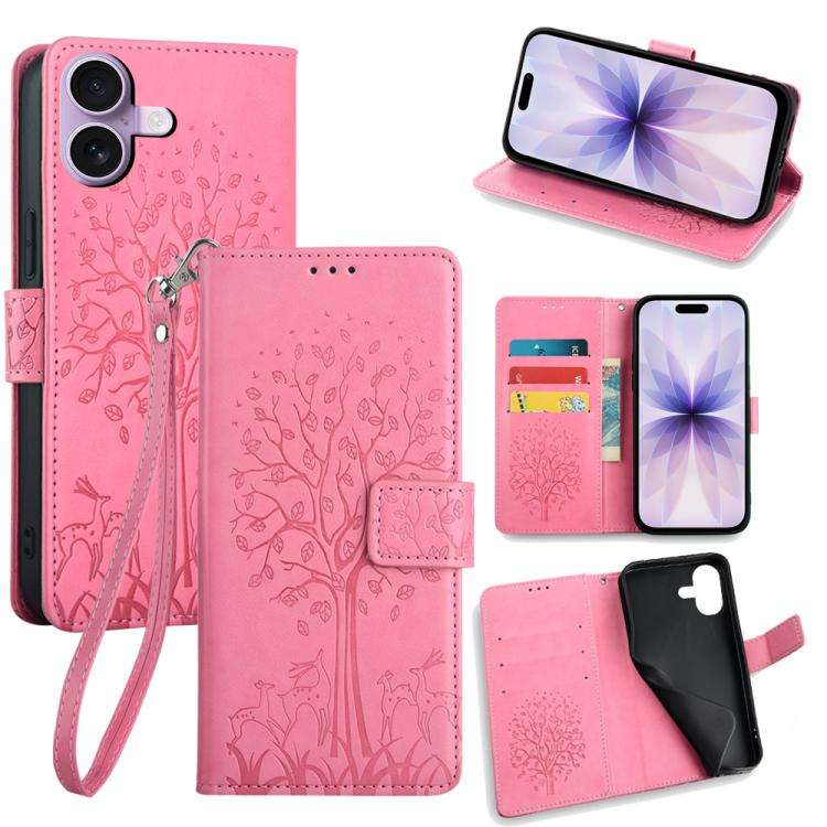 Tree & Deer Embossed Leather Phone Case, For iPhone 17e / 16e, For iPhone 17 Pro Max, For iPhone ...