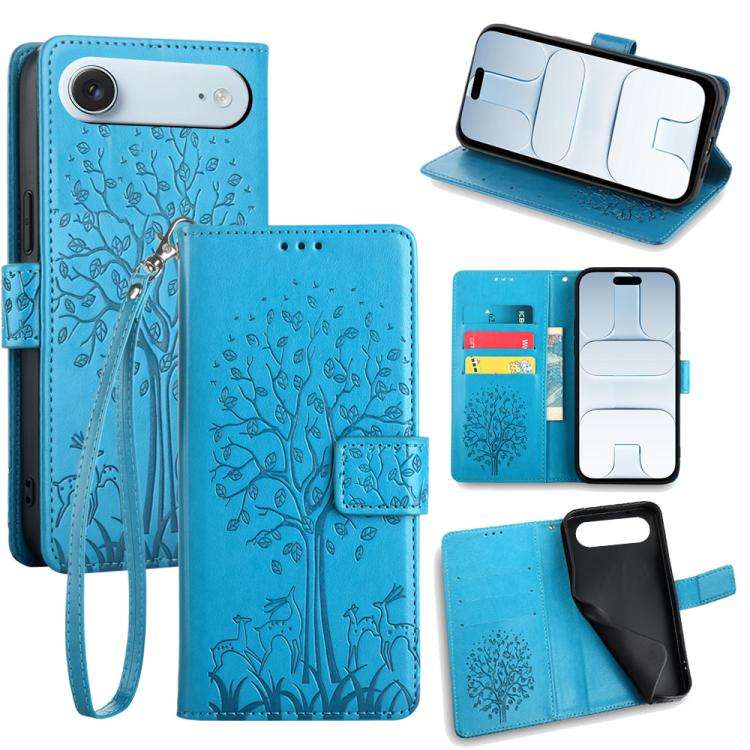 Tree & Deer Embossed Leather Phone Case, For iPhone 17e / 16e, For iPhone 17 Pro Max, For iPhone ...