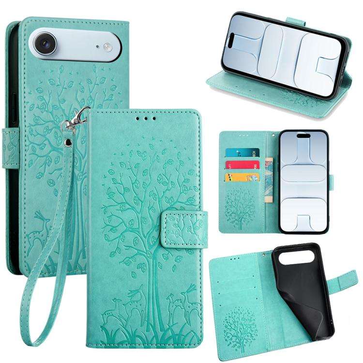 Tree & Deer Embossed Leather Phone Case, For iPhone 17e / 16e, For iPhone 17 Pro Max, For iPhone ...
