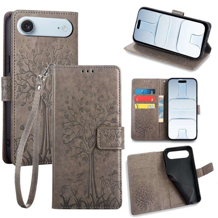 Tree & Deer Embossed Leather Phone Case, For iPhone 17e / 16e, For iPhone 17 Pro Max, For iPhone ...