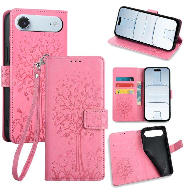 Tree & Deer Embossed Leather Phone Case, For iPhone 17e / 16e, For iPhone 17 Pro Max, For iPhone ...
