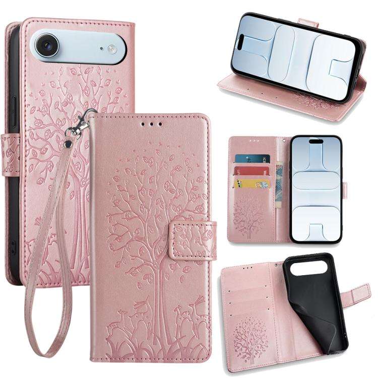 Tree & Deer Embossed Leather Phone Case, For iPhone 17e / 16e, For iPhone 17 Pro Max, For iPhone ...