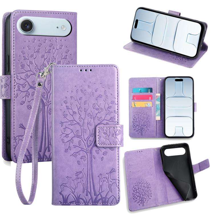 Tree & Deer Embossed Leather Phone Case, For iPhone 17e / 16e, For iPhone 17 Pro Max, For iPhone ...