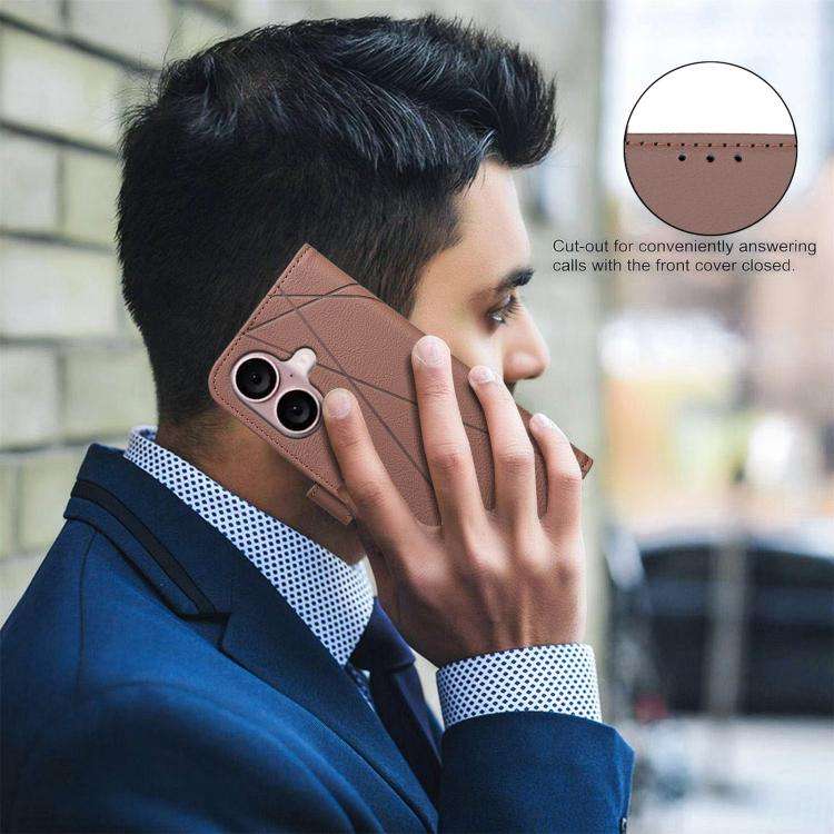 Geometric Pattern RFID Leather Phone Case, For iPhone 16, For iPhone 15 Pro Max, For iPhone 15 Pr...