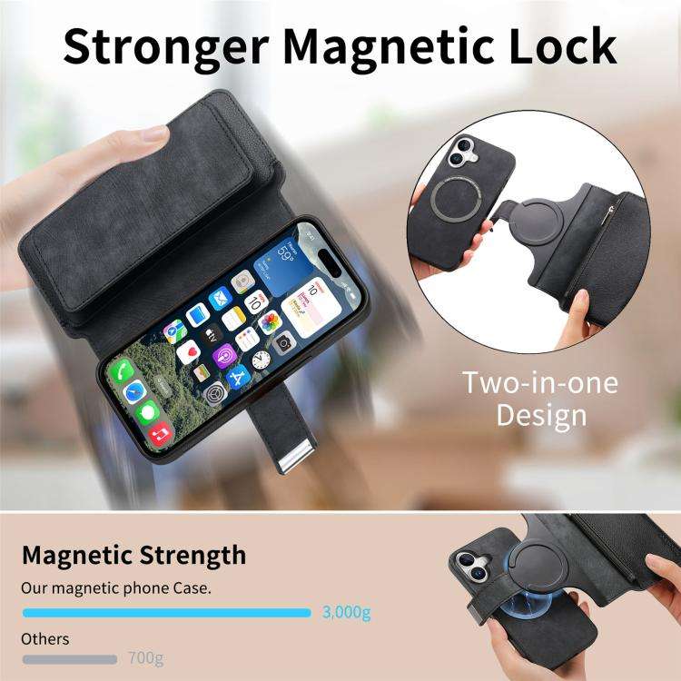 CaseNeo MagSafe RFID Anti-theft Zipper Wallet Retro Leather Phone Case, For iPhone 16, For iPhone...