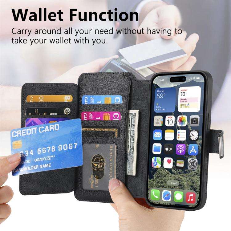 CaseNeo MagSafe RFID Anti-theft Zipper Wallet Retro Leather Phone Case, For iPhone 16, For iPhone...