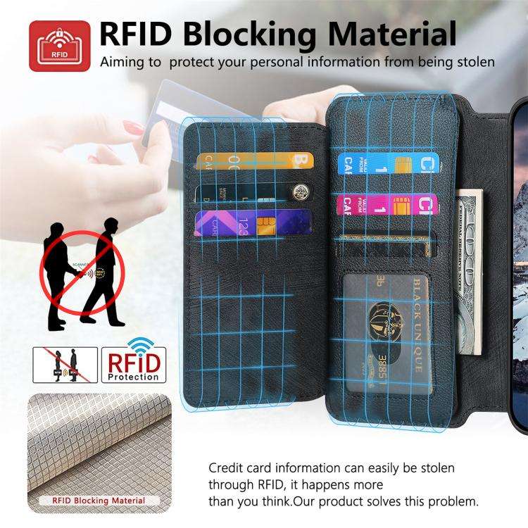 CaseNeo MagSafe RFID Anti-theft Zipper Wallet Retro Leather Phone Case, For iPhone 16, For iPhone...