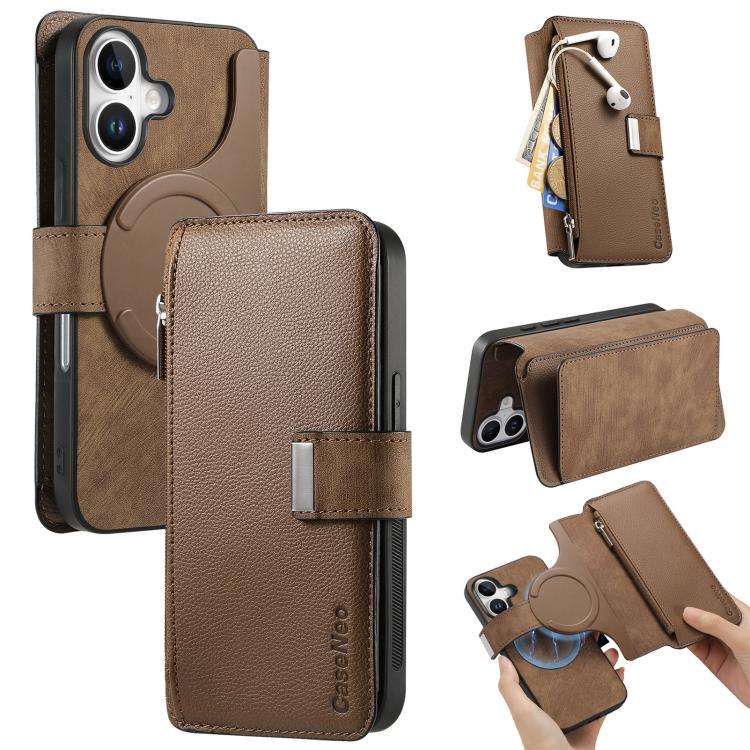 CaseNeo MagSafe RFID Anti-theft Zipper Wallet Retro Leather Phone Case, For iPhone 16, For iPhone...
