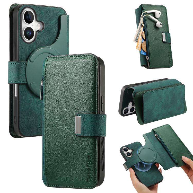 CaseNeo MagSafe RFID Anti-theft Zipper Wallet Retro Leather Phone Case, For iPhone 16, For iPhone...