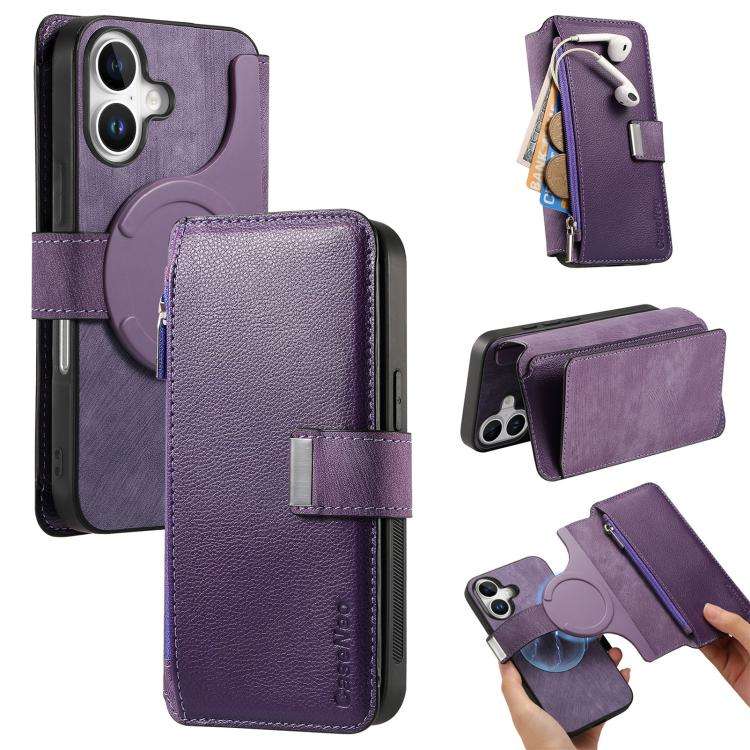 CaseNeo MagSafe RFID Anti-theft Zipper Wallet Retro Leather Phone Case, For iPhone 16, For iPhone...