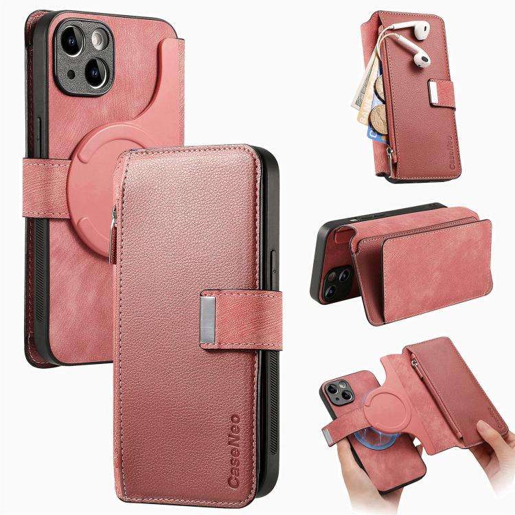 CaseNeo MagSafe RFID Anti-theft Zipper Wallet Retro Leather Phone Case, For iPhone 16, For iPhone...