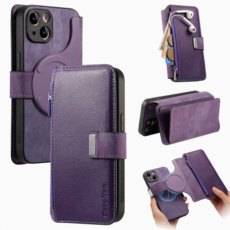 CaseNeo MagSafe RFID Anti-theft Zipper Wallet Retro Leather Phone Case, For iPhone 16, For iPhone...