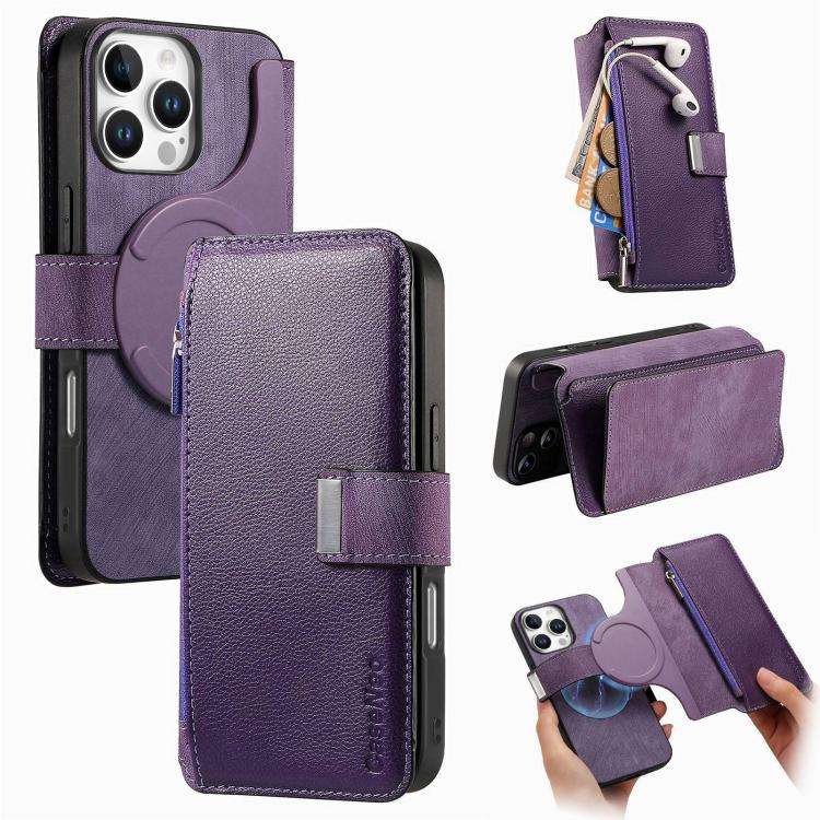 CaseNeo MagSafe RFID Anti-theft Zipper Wallet Retro Leather Phone Case, For iPhone 16, For iPhone...