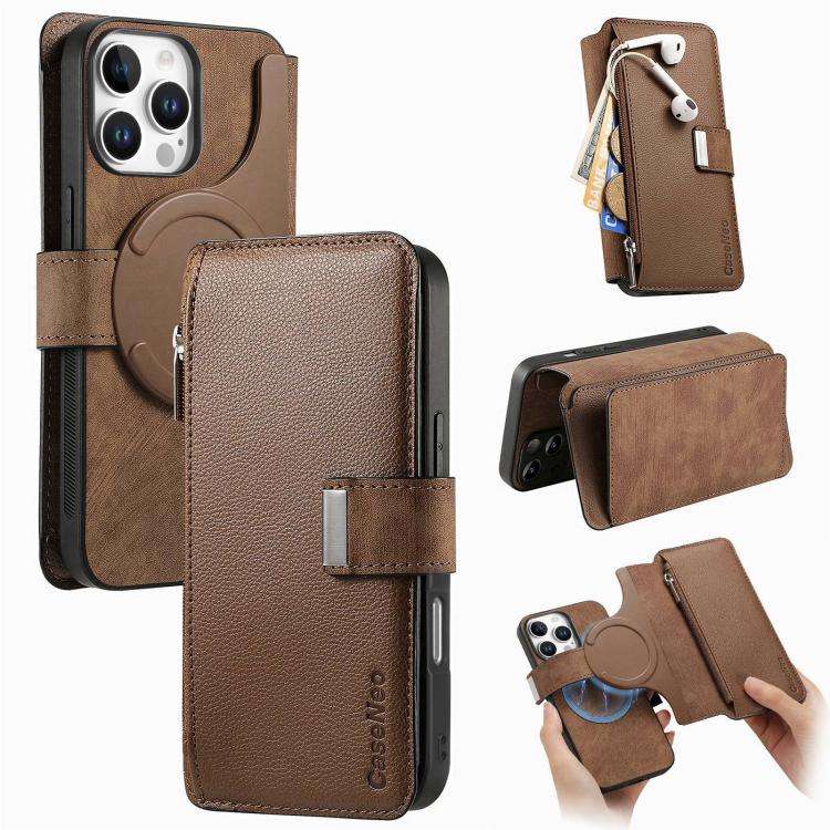 CaseNeo MagSafe RFID Anti-theft Zipper Wallet Retro Leather Phone Case, For iPhone 16, For iPhone...