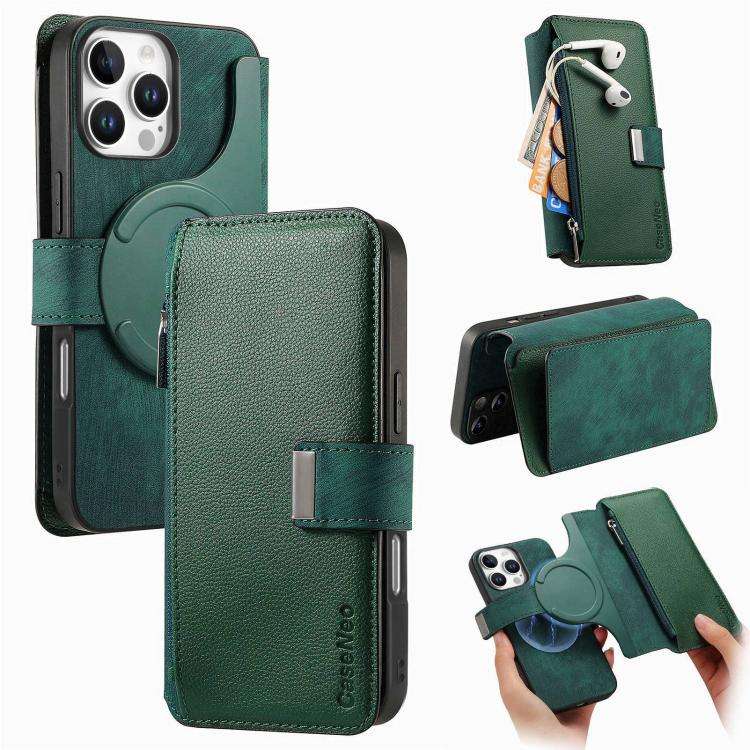 CaseNeo MagSafe RFID Anti-theft Zipper Wallet Retro Leather Phone Case, For iPhone 16, For iPhone...