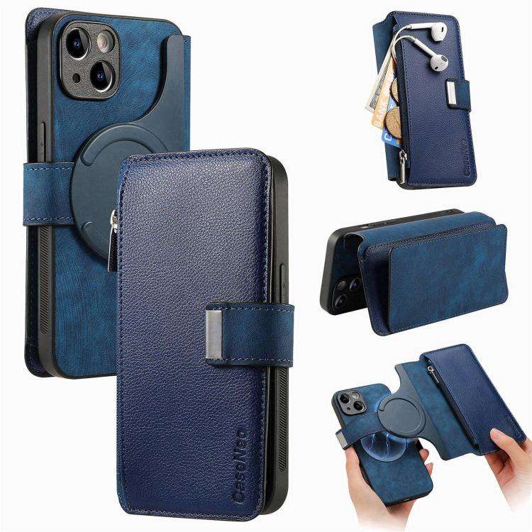 CaseNeo MagSafe RFID Anti-theft Zipper Wallet Retro Leather Phone Case, For iPhone 16, For iPhone...