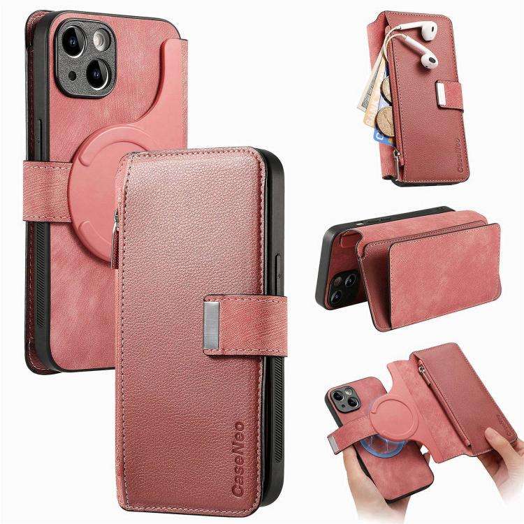 CaseNeo MagSafe RFID Anti-theft Zipper Wallet Retro Leather Phone Case, For iPhone 16, For iPhone...