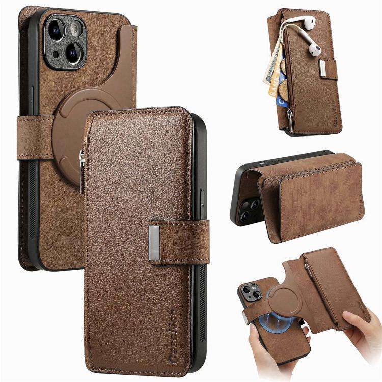 CaseNeo MagSafe RFID Anti-theft Zipper Wallet Retro Leather Phone Case, For iPhone 16, For iPhone...