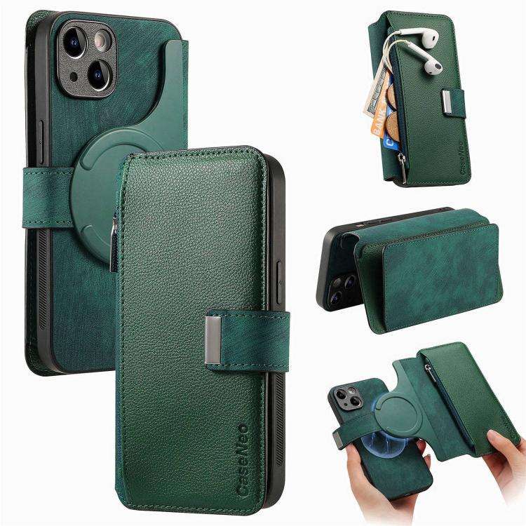 CaseNeo MagSafe RFID Anti-theft Zipper Wallet Retro Leather Phone Case, For iPhone 16, For iPhone...