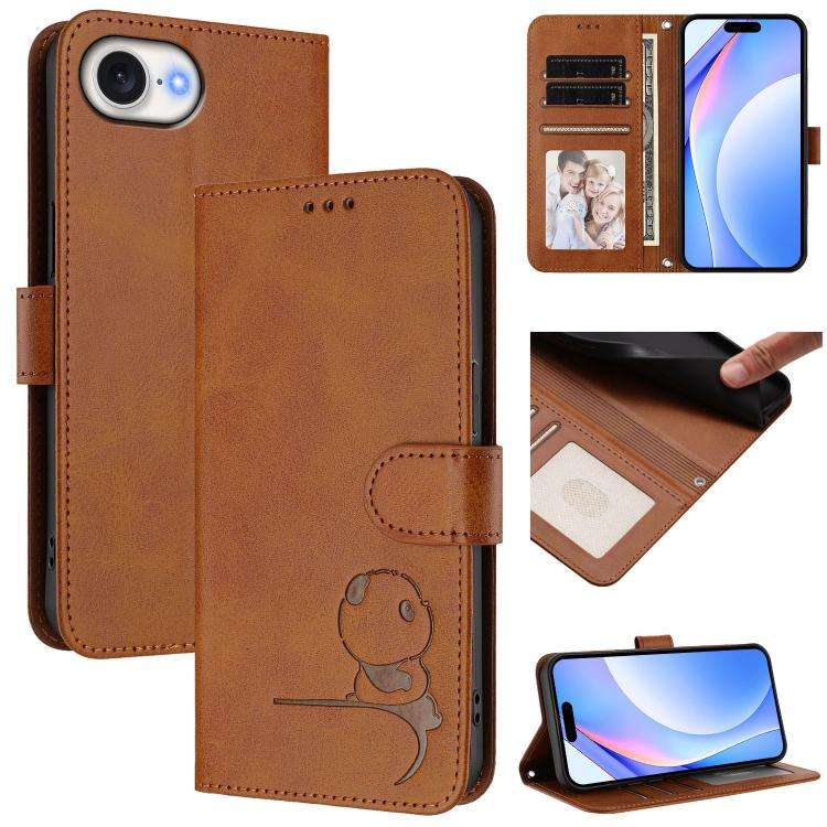 Litter Panda Embossing RFID Leather Phone Case with Lanyard, For iPhone 17e / 16e, For iPhone 17 ...