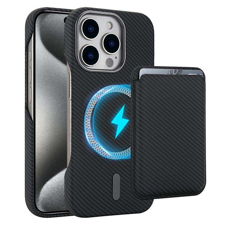 Carbon Fiber MagSafe Magnetic Card Holder Phone Case, For iPhone 15 Pro, For iPhone 15 Plus, For ...