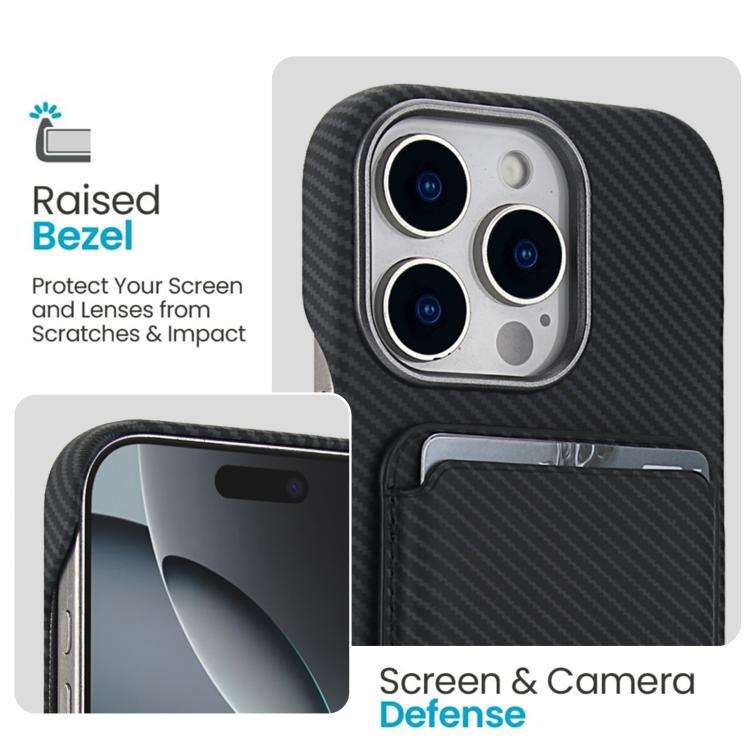 Carbon Fiber MagSafe Magnetic Card Holder Phone Case, For iPhone 15 Pro, For iPhone 15 Plus, For ...