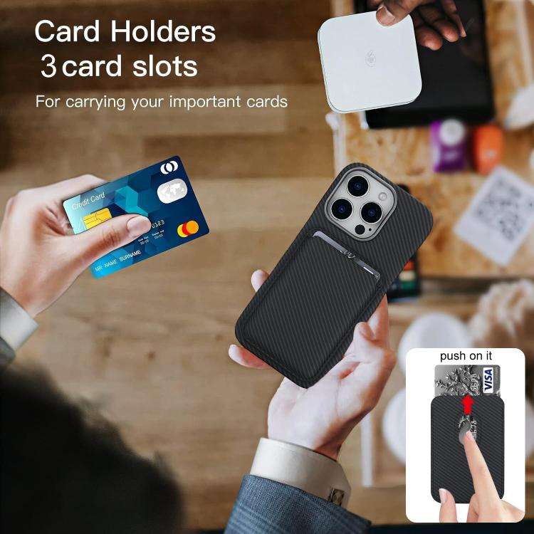 Carbon Fiber MagSafe Magnetic Card Holder Phone Case, For iPhone 15 Pro, For iPhone 15 Plus, For ...