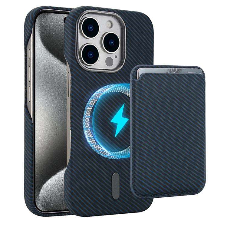 Carbon Fiber MagSafe Magnetic Card Holder Phone Case, For iPhone 15 Pro, For iPhone 15 Plus, For ...